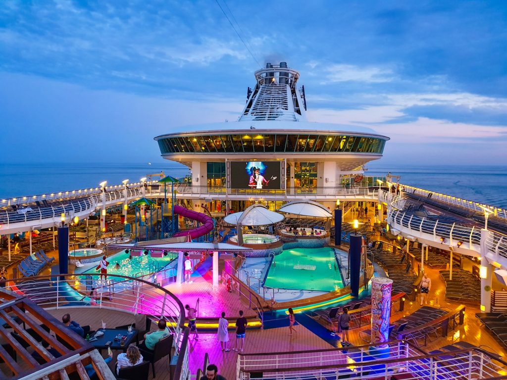 white and multicolored cruise ship