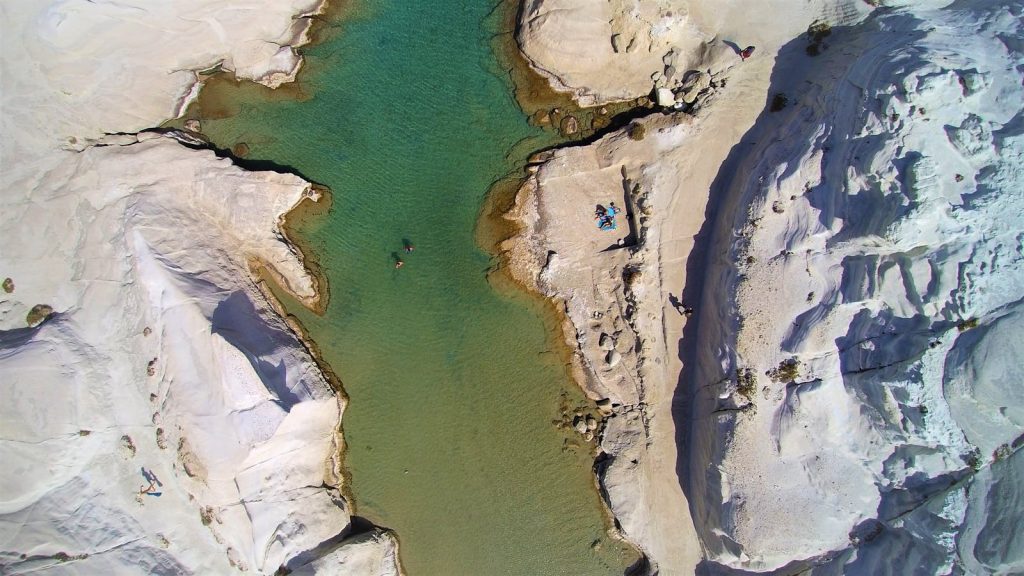 Aerial View of Body of Water Between Rocks