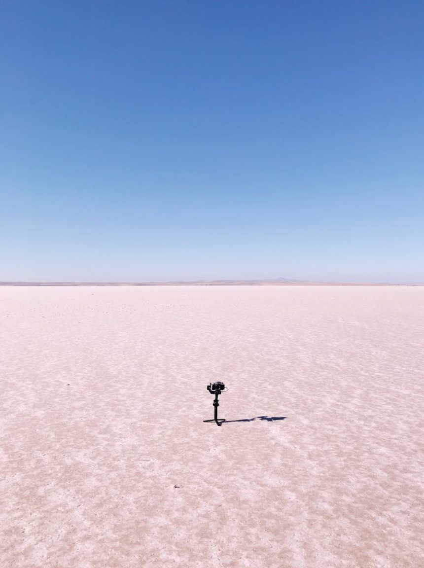 Tripod with Camera in Wasteland at Tuz Lake